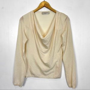 Valentino Sheer Cream Cowl Neck Sweater Top